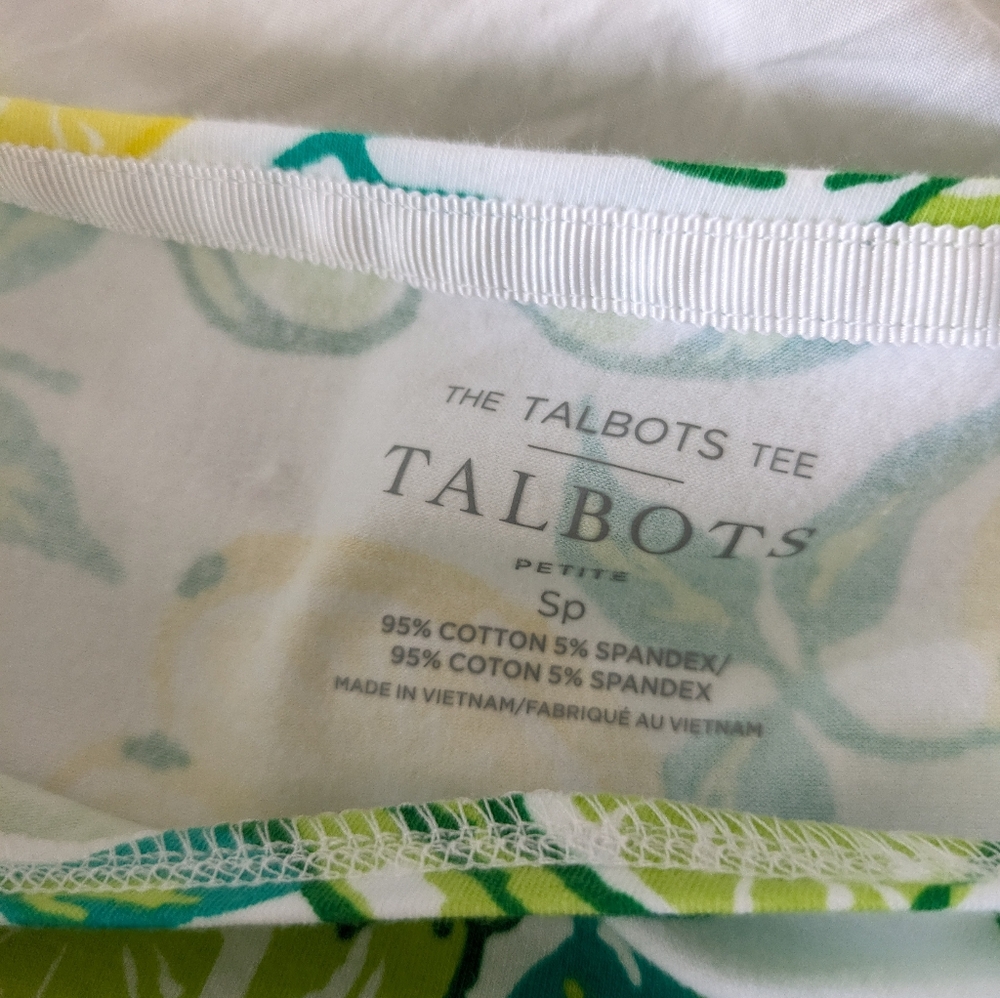 Talbots Lemon Lime Print Cotton Blend 3/4 Sleeve Boat Neck Top Size PS‎ Summer - Picture 2 of 6